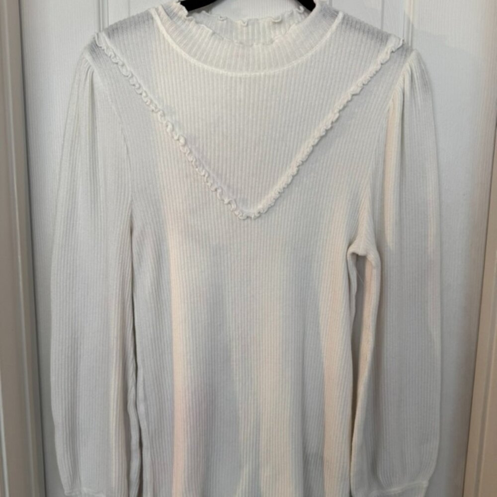 NWOT, Free People Love Struck Turtleneck Ribbed Blouse, White, Size XL - Picture 2 of 16